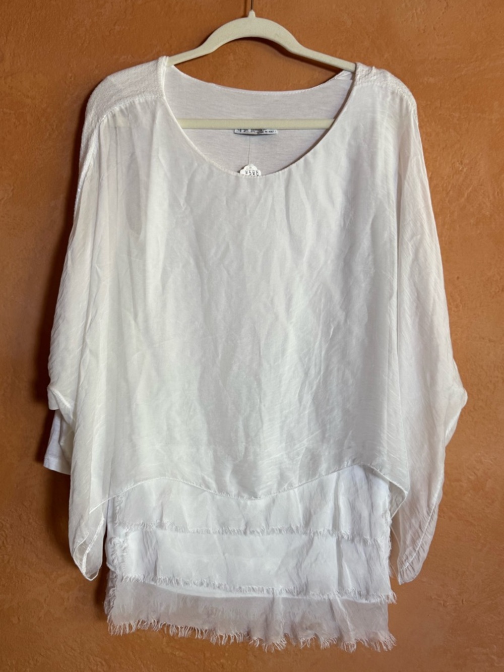 Gigi Moda White Silk Blend Tiered Ruffle Top Made in Italy NWT OS